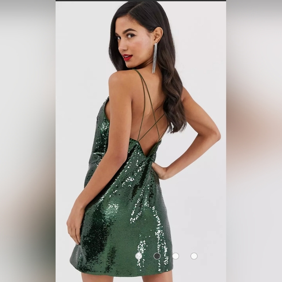 Shein~Green Sequin Criss-cross Strap Backless Formal Mini Dress - Picture 12 of 15